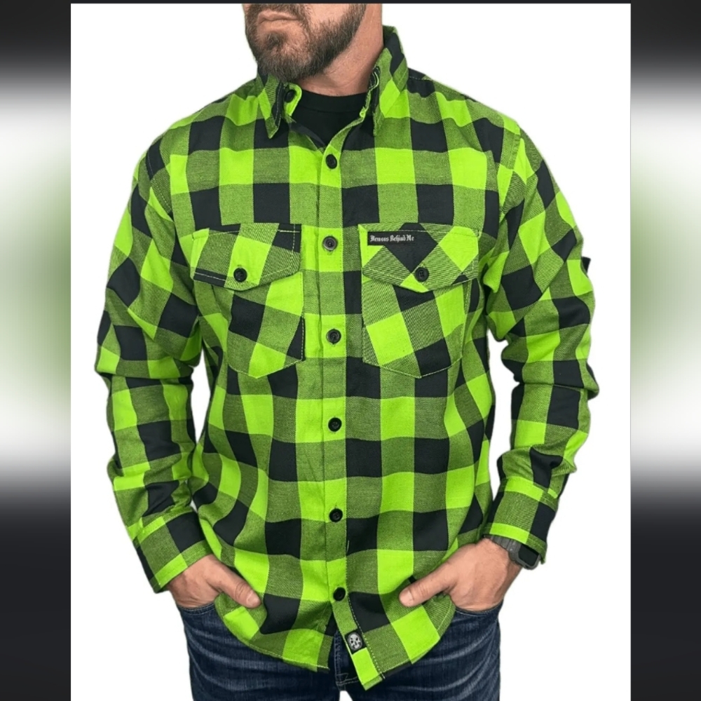 Adult demons behind me "Incredible H" Lime Green & Black Flannel Mens Large Tall